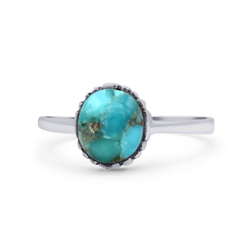 Petite Dainty Oxidized Thumb Ring Round Simulated Turquoise Solid 925 Sterling Silver